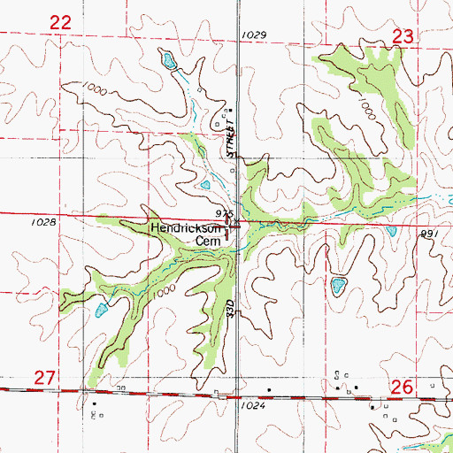 Topographic Map of Hendrickson Cemetery, IA