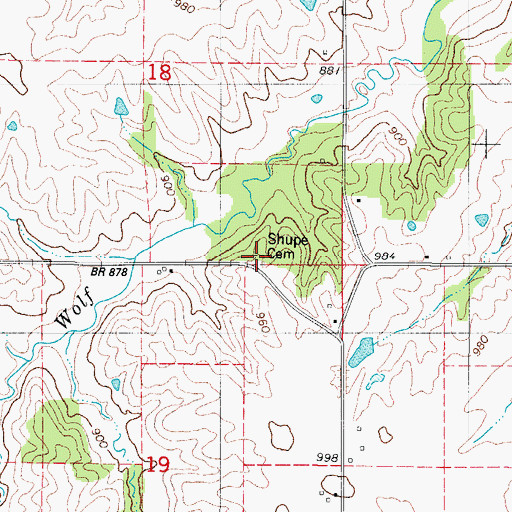 Topographic Map of Shupe Cemetery, IA