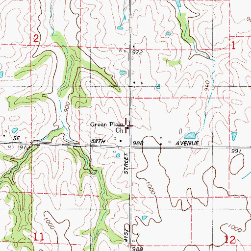Topographic Map of Green Plain Church, IA