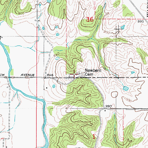 Topographic Map of Newbern Cemetery, IA