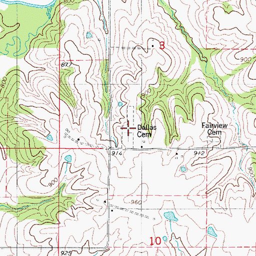 Topographic Map of Dallas Cemetery, IA