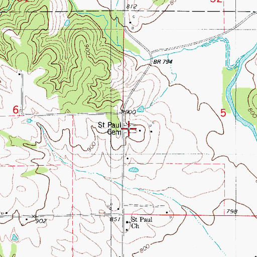 Topographic Map of Saint Paul Cemetery, IA