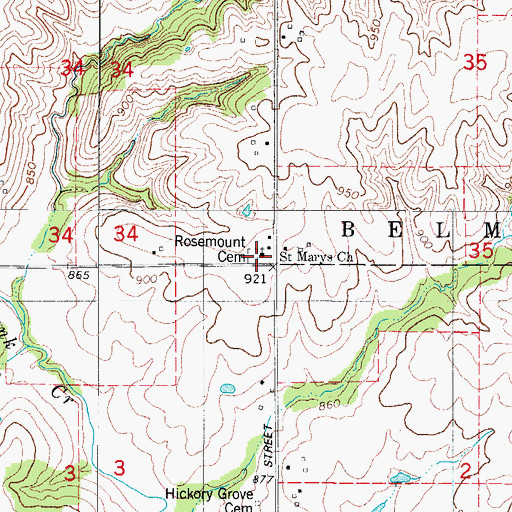 Topographic Map of Saint Marys Church, IA
