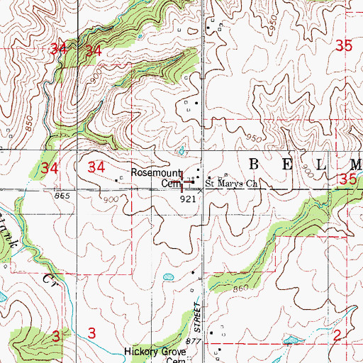 Topographic Map of Rosemount Cemetery, IA
