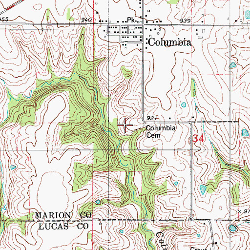 Topographic Map of Columbia Cemetery, IA