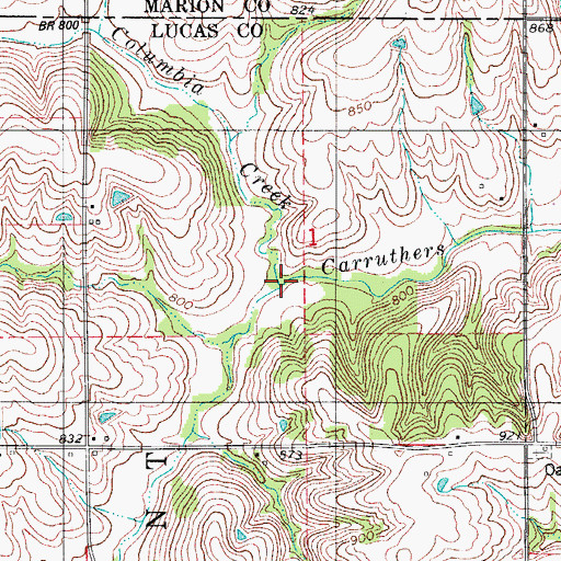 Topographic Map of Columbia Creek, IA