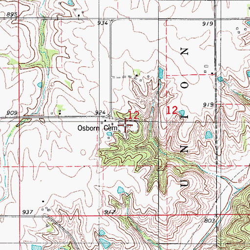 Topographic Map of Osborn Cemetery, IA