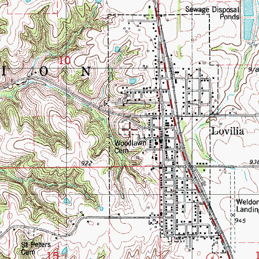 Topographic Map of Woodlawn Cemetery, IA