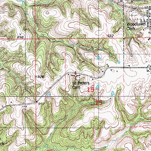 Topographic Map of Saint Peters Cemetery, IA