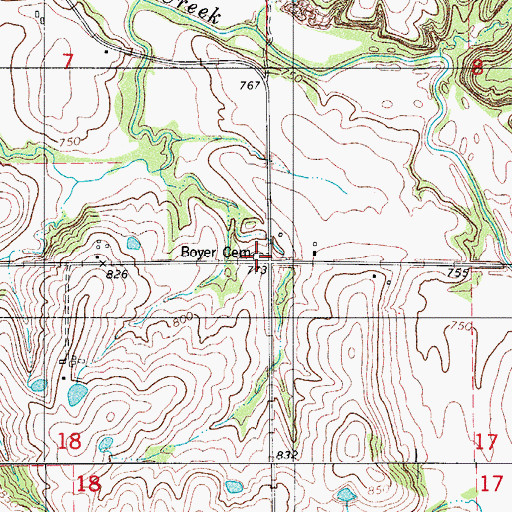 Topographic Map of Boyer Cemetery, IA