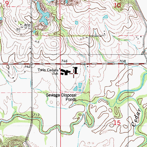 Topographic Map of Twin Cedars Elementary School, IA