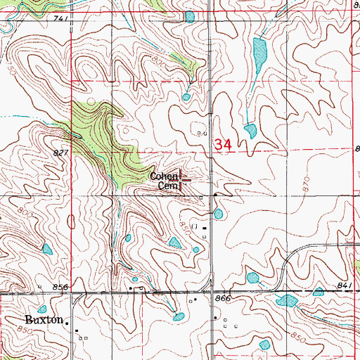 Topographic Map of Cohen Cemetery, IA
