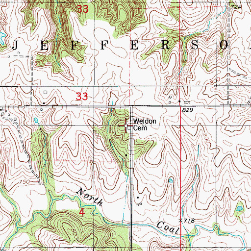 Topographic Map of Weldon Cemetery, IA