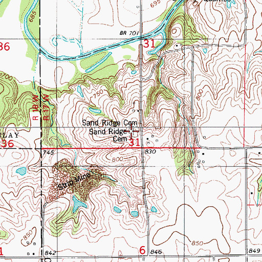 Topographic Map of Sand Ridge Cemetery, IA
