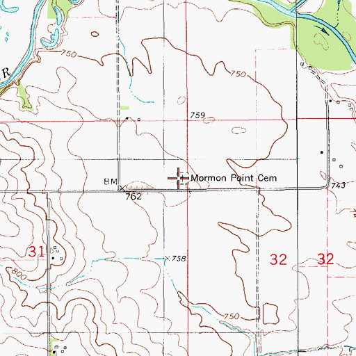 Topographic Map of Mormon Point Cemetery, IA