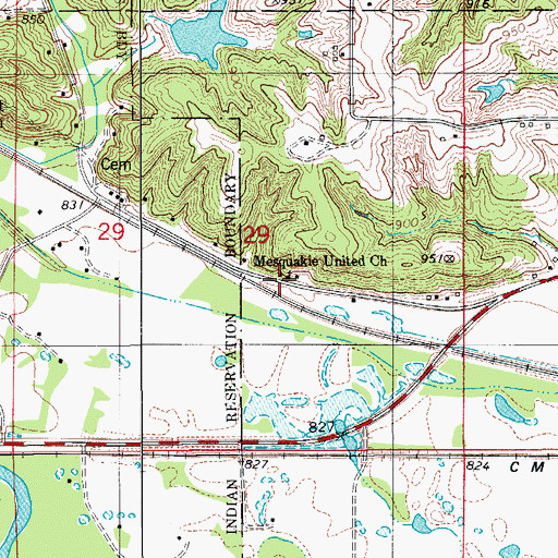 Topographic Map of Mesquakie United Church, IA