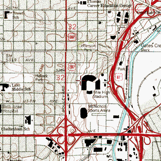 Topographic Map of Mile High Stadium (historical), CO