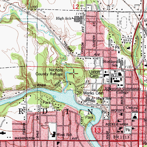 Topographic Map of Nichols County Refuge, IA