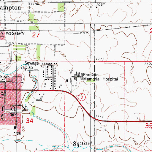 Topographic Map of Franklin General Hospital, IA