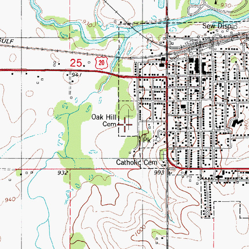 Topographic Map of Oak Hill Cemetery, IA