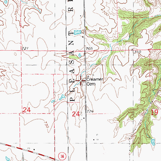 Topographic Map of Creamer Cemetery, IA