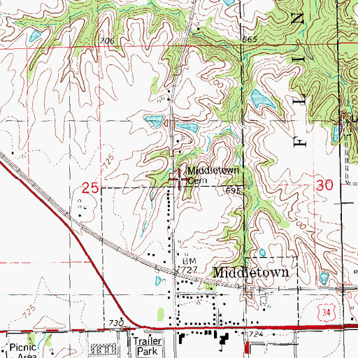 Topographic Map of Middletown Cemetery, IA