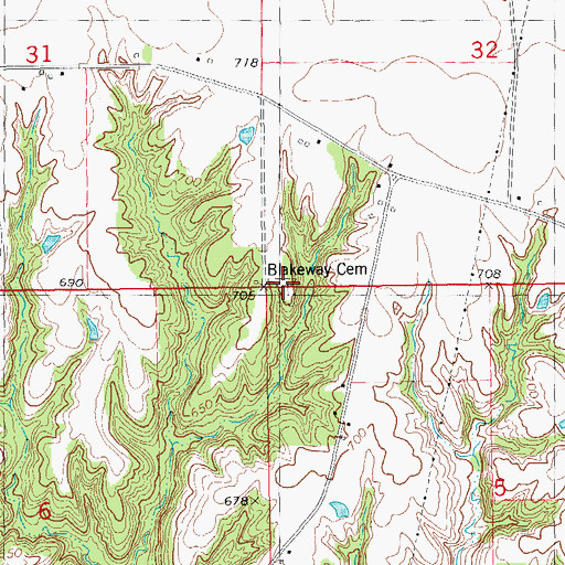 Topographic Map of Blakeway Cemetery, IA