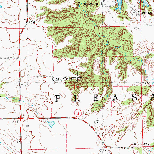 Topographic Map of Clark Cemetery, IA