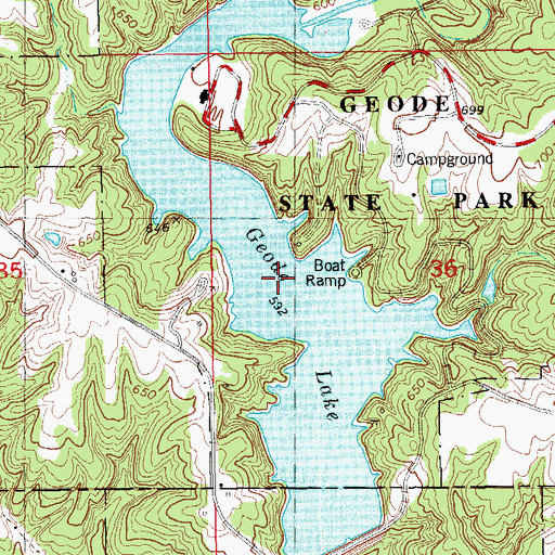 Topographic Map of Geode Lake, IA