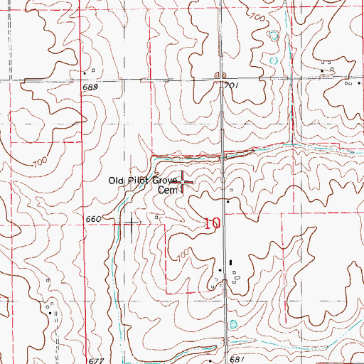 Topographic Map of Old Pilot Grove Cemetery, IA