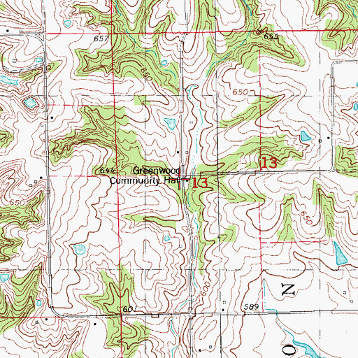 Topographic Map of Greenwood Community Hall, IA