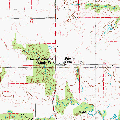 Topographic Map of Coleman Memorial County Park, IA
