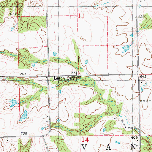 Topographic Map of Leech Cemetery, IA