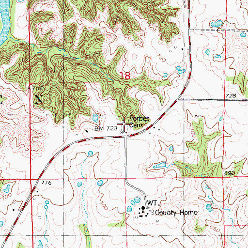 Topographic Map of Forbes Cemetery, IA