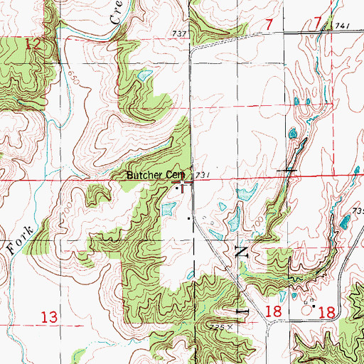 Topographic Map of Butcher Cemetery, IA