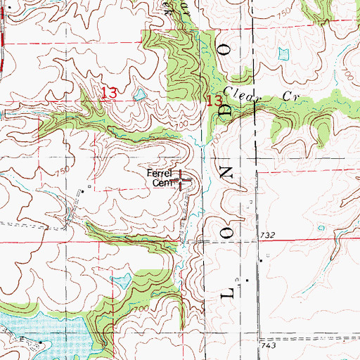 Topographic Map of Ferrel Cemetery, IA