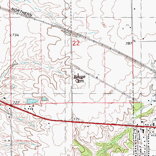 Topographic Map of Burge Cemetery, IA