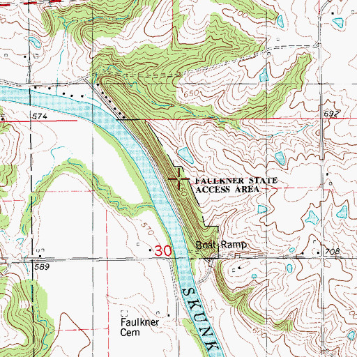 Topographic Map of Faulkner State Access Area, IA