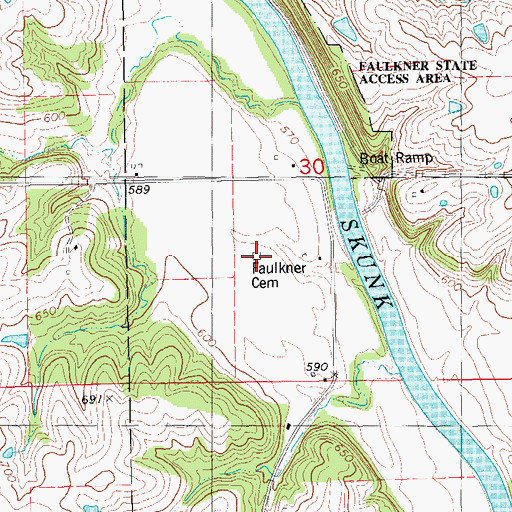 Topographic Map of Faulkner Cemetery, IA