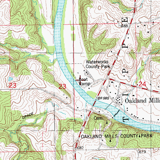 Topographic Map of Waterworks County Park, IA