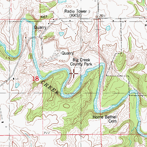 Topographic Map of Big Creek County Park, IA