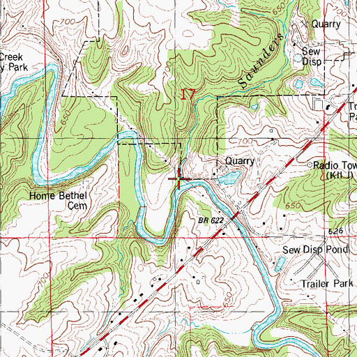 Topographic Map of Saunders Branch, IA