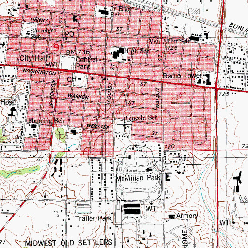 Topographic Map of Lincoln Elementary School, IA