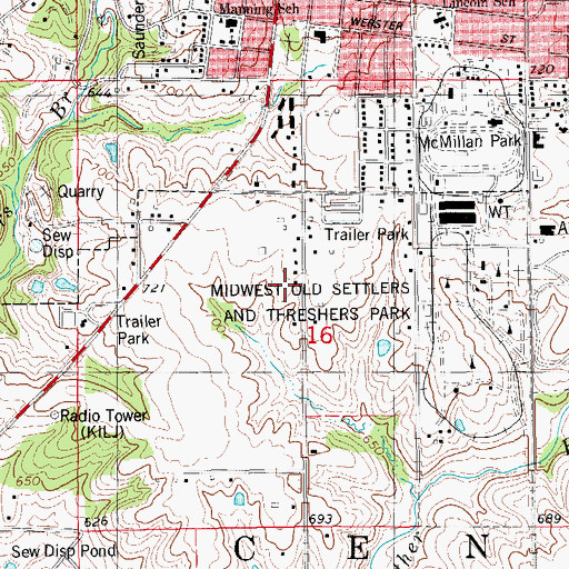 Topographic Map of Midwest Old Settlers and Threshers Park, IA