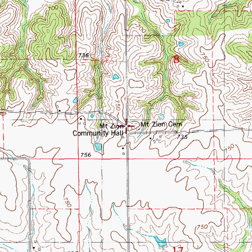 Topographic Map of Mount Zion Community Hall, IA