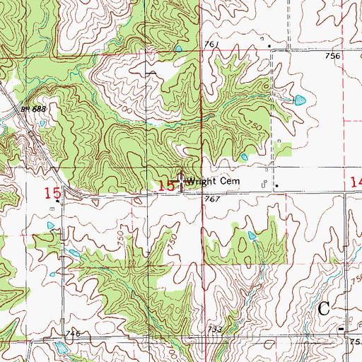 Topographic Map of Wright Cemetery, IA