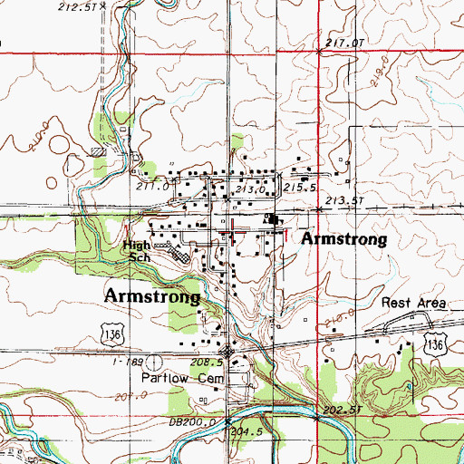 Topographic Map of Armstrong Post Office, IL