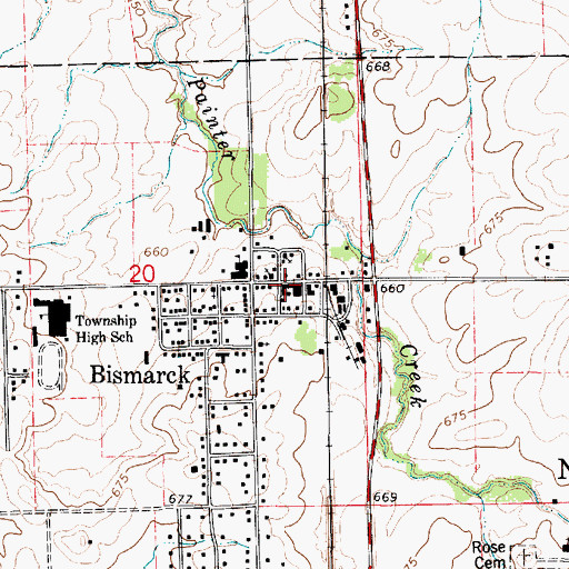 Topographic Map of Bismarck Post Office, IL