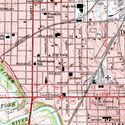 Topographic Map of Danville Public Library, IL