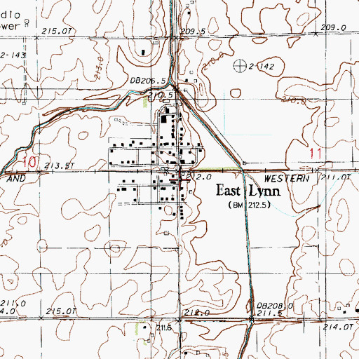 Topographic Map of East Lynn Post Office, IL